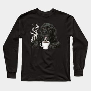 Lazy Black Dog Drinking Coffee Long Sleeve T-Shirt